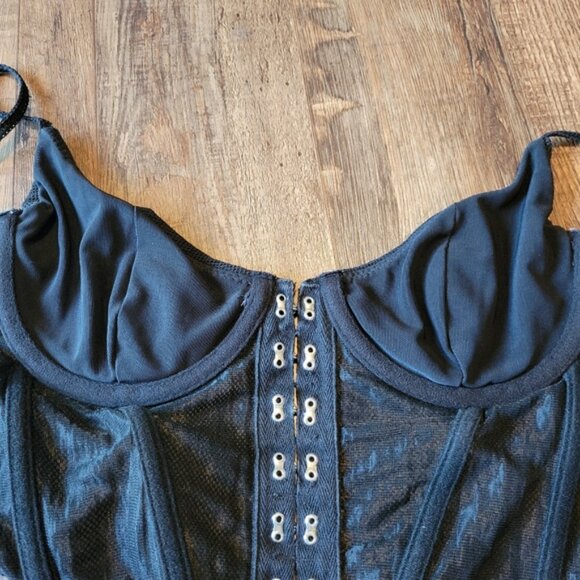 Black Mesh Corset Zip Up Bustier Bra Top - Picture 3 of 4